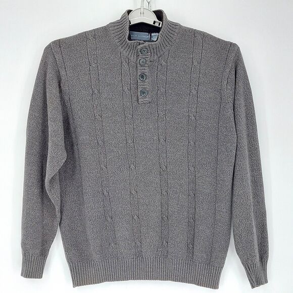 Oscar De La Renta Sweater Mens Sz XL Gray Cable Knit Henley Collar Grandpacore - Picture 1 of 6